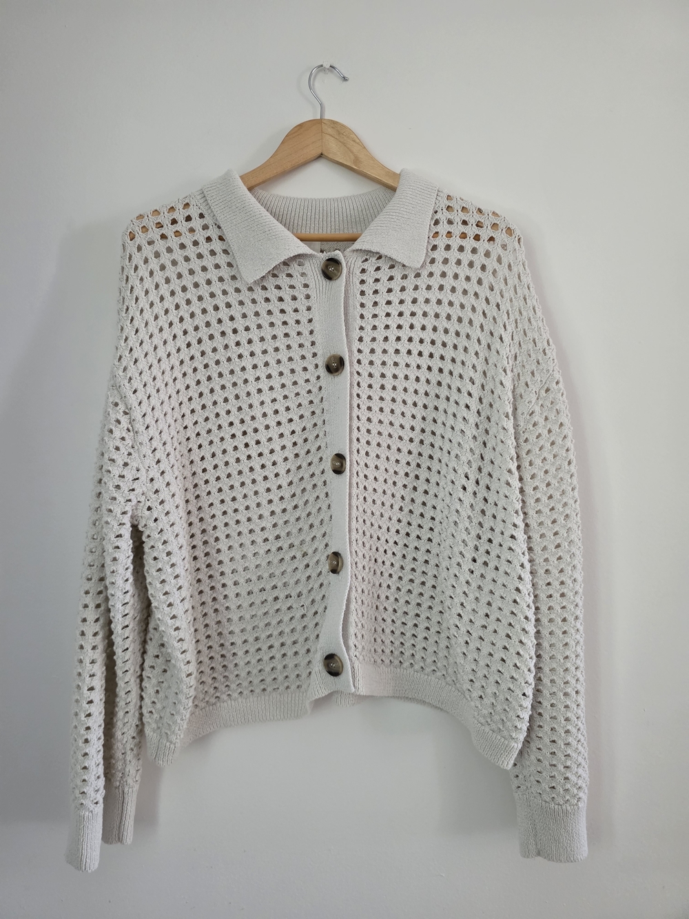 H&M Open-Knit Button-Up Cardigan in Cream